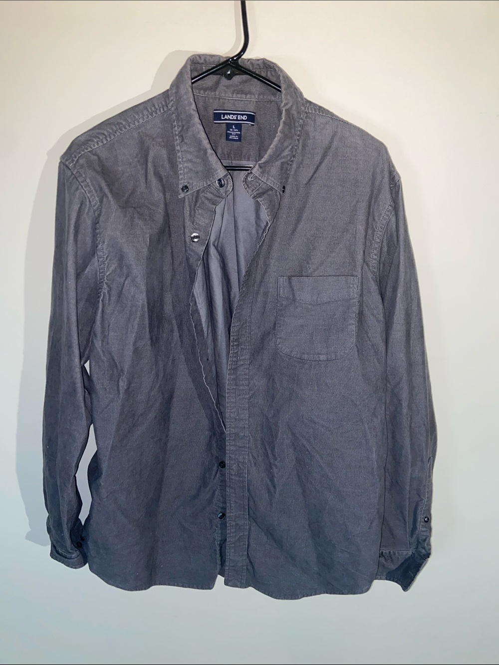 Vintage Lands' End Men's Gray Corduroy Button-Down Shirt Size L